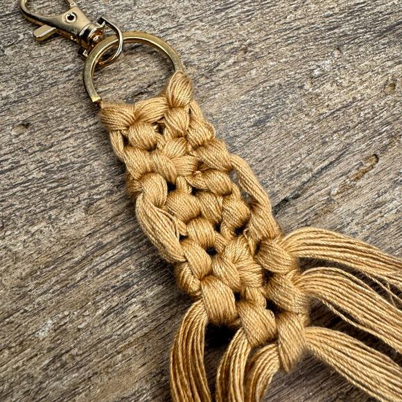 Macrame Charm Neutral Purse Keychain Charm Boho Accessories FAST SHIP NEW - Picture 3 of 5